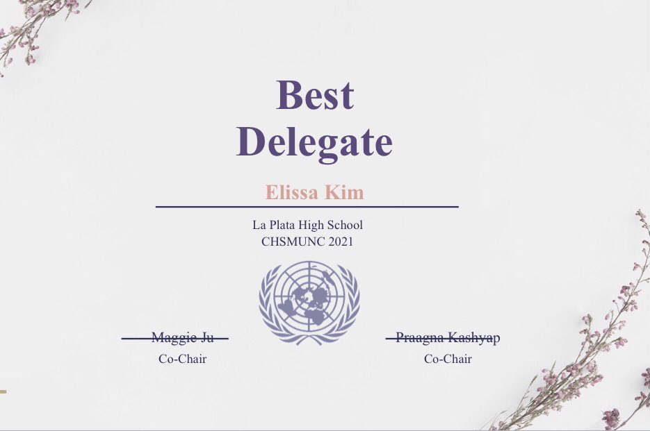 LaPlataHS's tweet photo. Congratulations to the LPHS Model UN Team! 12th grader Jordan Harris won best delegate and 11th grader JT Bard took honorable mention for best delegate. The certificates display the names of the characters they represented in the competition. #ResilientWarriors https://t.co/ohPBMO64iZ