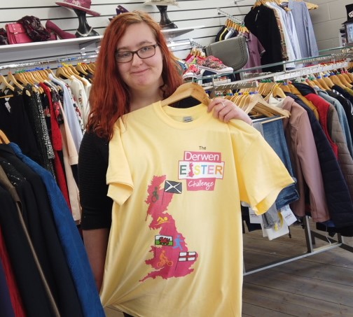 DerwenCollege's tweet photo. #DerwenEasterChallenge t-shirts are here. Here's Courtney showing off the yellow version.
Join the challenge to cover #2000miles in 14 days to raise money for #DerwenCollegeCharity. 
Register at https://t.co/inISKu2TKb #supportDerwen #supportcharity #WorldWithoutBarriers https://t.co/3feirt3X8w