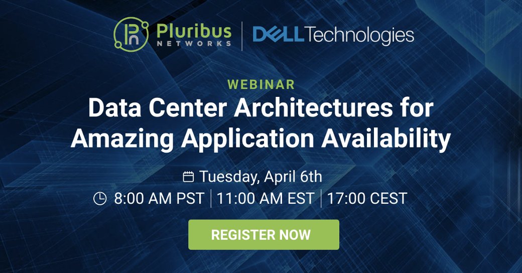 pluribusnet's tweet image. In our April 6 webinar with @DellNetworking you will learn:
✔️How #disaggregatednetworking can support scale-out architectures
✔️Pros and cons of different approaches to #networkvirtualization
✔️Use cases of multi-site private #cloud deployments
Register: bit.ly/3cLgl70
