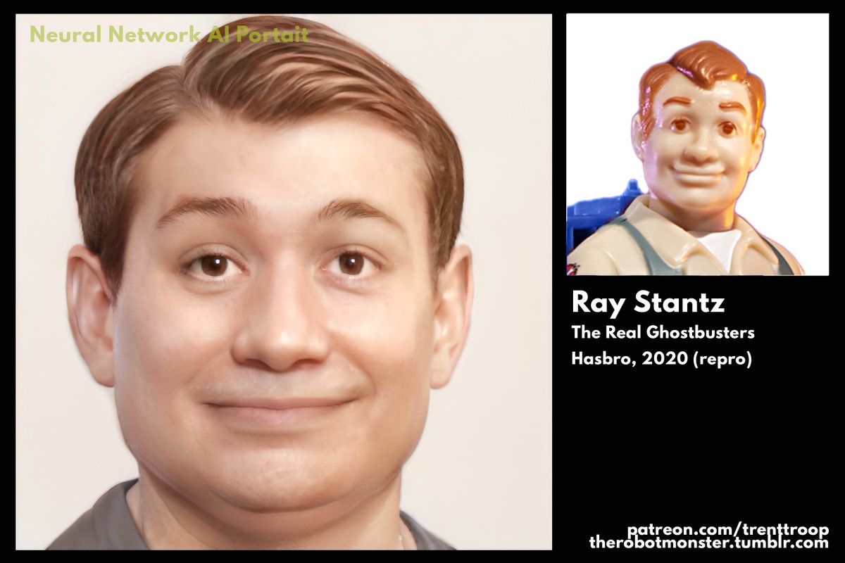 TrentTroop's tweet photo. You are not ready for the Far-Too-Real-#Ghostbusters, as 'realized' via AI. Gotta say, Peter is "right" in a way that defies description. 

#actionfigure @artbreeder #realghostbusters @Hasbro #kenner #retro #aiart #myart #neuralnetwroks #artistontwitter https://t.co/IKXCco5NcA