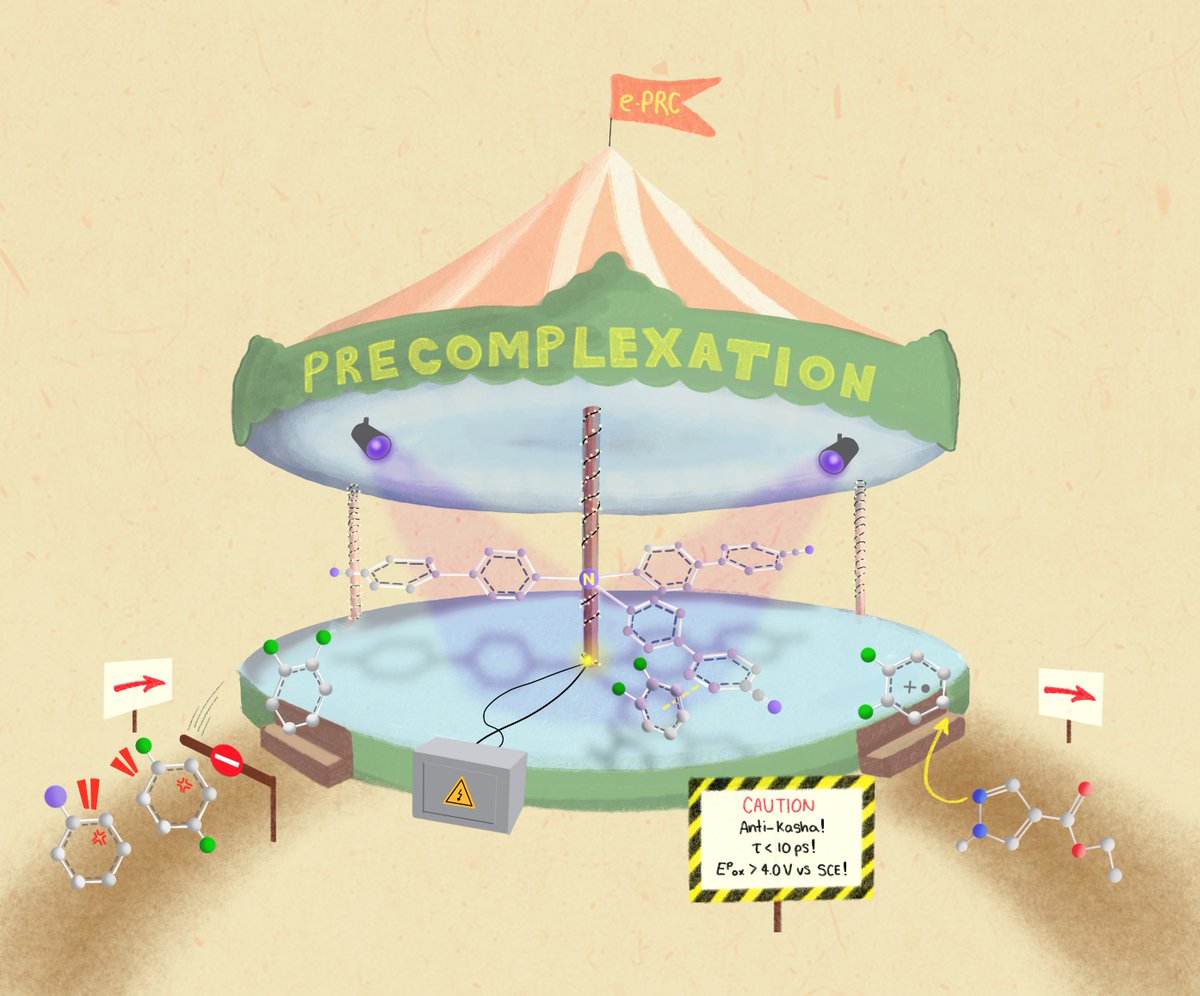 Fancy a ride on the #photoelectro roundabout?💡⚡️ Check out our image, featured as an outside cover for <a href="/OrgChemFront/">OrgChemFront</a> !🙏Caution⚠️extreme redox-potentials, ultrashort lifetimes, breaks Kasha's rule. Not suitable for all riders! (PhI, 1,4-dichlorobenzene)🚫#OrganoEChem #photochem