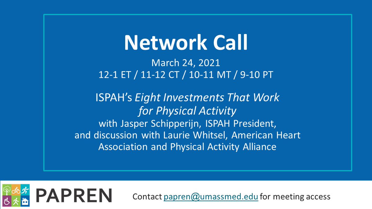 Join us TOMORROW!  
#PAPRENNetworkCall #8Investments
@ISPAH @CDC_DNPAO @jfchriqui