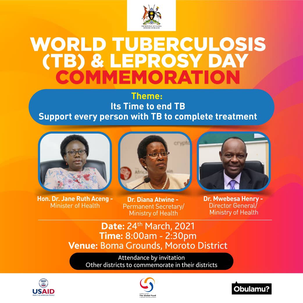 MinofHealthUG's tweet photo. Uganda joins the 🌎 to commemorate World TB Day tomorrow 24 March 2021 in Moroto District. 
Join the commemoration on zoom via https://t.co/v18pt2jgTh https://t.co/dEjlZ1Avpc