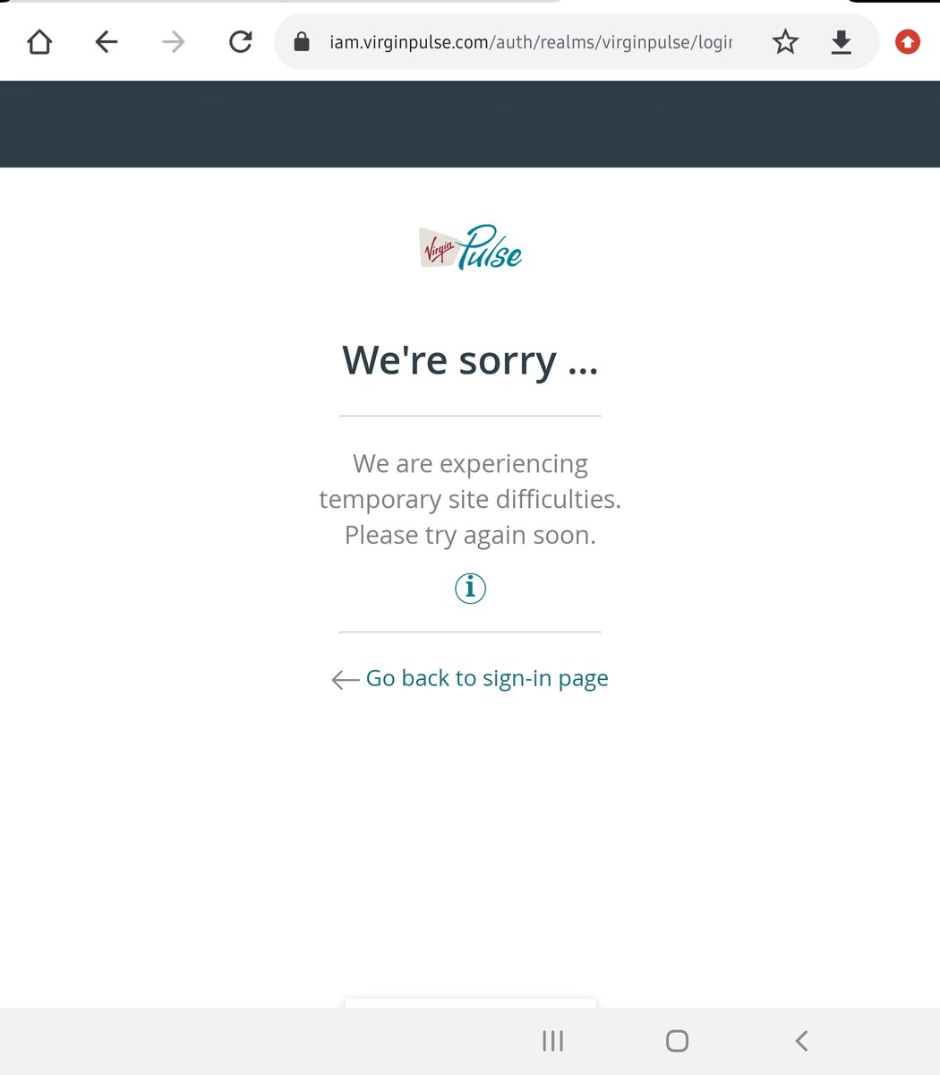 simplesmiles14's tweet photo. @virginpulse is your site down again? Continuous errors during login. https://t.co/8LqlWKk3uu