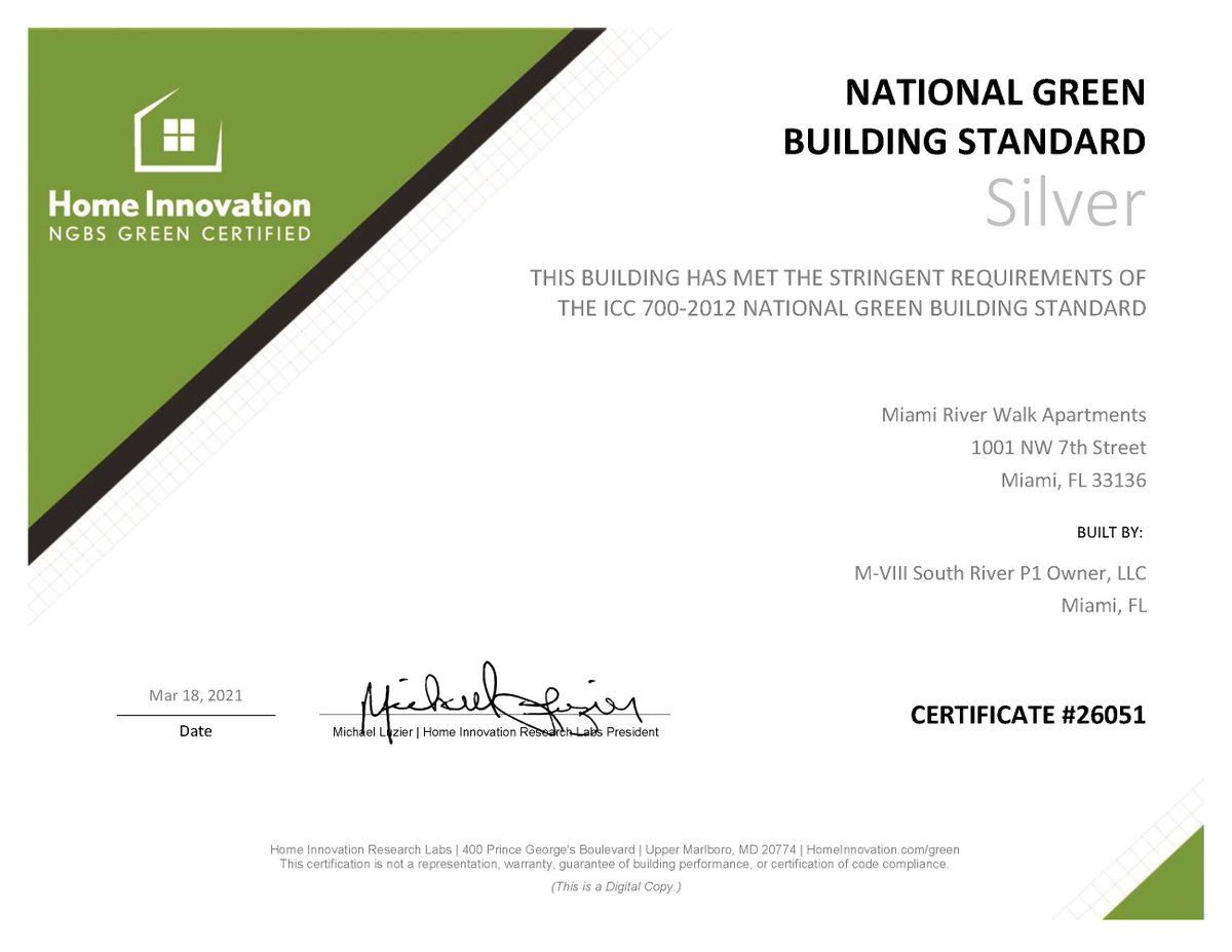 kaufmanlynn's tweet photo. What better way to celebrate the beginning of Spring than with a National Green Building Standard achievement? Congratulations to our Miami River Walk Apartments team for attaining the project’s Silver Certification!
#GreenBuilding #NGBS #KLTeam #miami #MiamiRiverWalk https://t.co/SxNY1AJ9HR