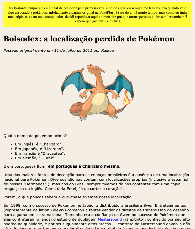 Bolsodex: a localização perdida de Pokémon