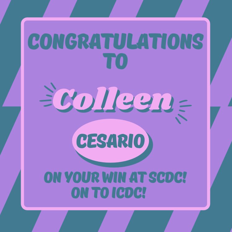 StoughtonDeca's tweet photo. Congratulations to Colleen Cesario for placing at SCDC and moving onto ICDC! We are so proud of your accomplishments and everyone who has competed at Districts and SCDC overall 🥳 https://t.co/SdQCk9gpHV