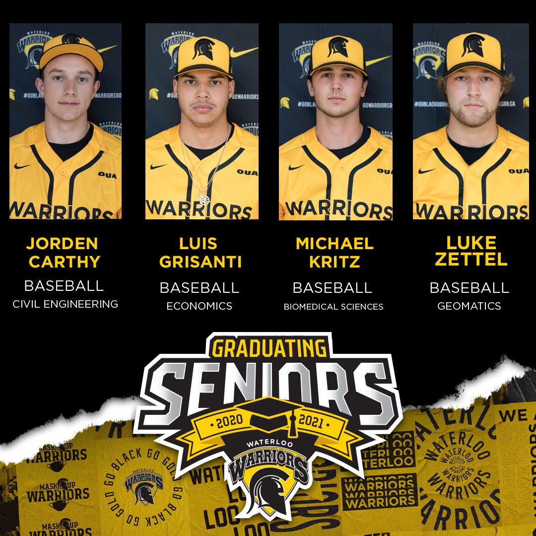 Our next graduating class are these 4 cornerstones of the <a href="/WlooBSB/">Waterloo Warriors Baseball</a> program! 

Thanks for everything guys and all the best as you move on from <a href="/UWaterloo/">University of Waterloo</a>! #Warriors4Life #GoBlackGoGold ⚾️🖤💛
