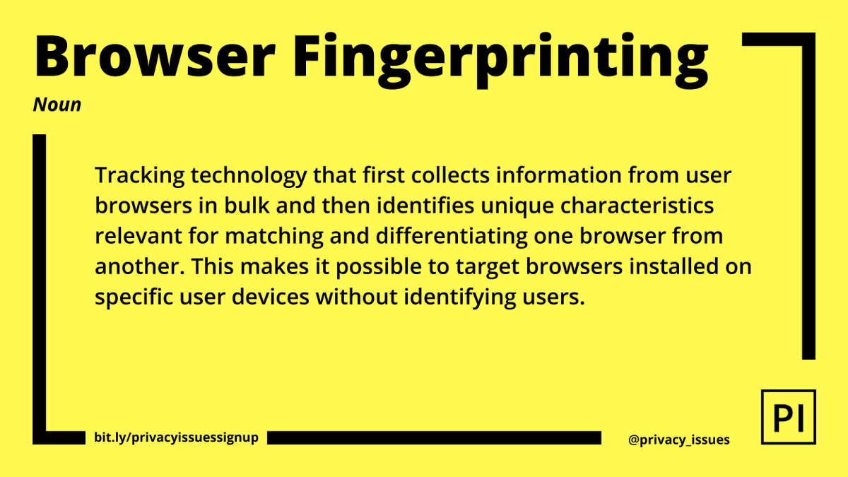 privacy_issues's tweet image. Tuesday is #GlossaryPI day! Our #privacy term today is Browser Fingerprinting. Just like with #cookies, if you are using fingerprinting techniques to #track specific users, make sure to obtain proper #consent as required by #gdpr. 

Share this term to raise #privacy #awareness