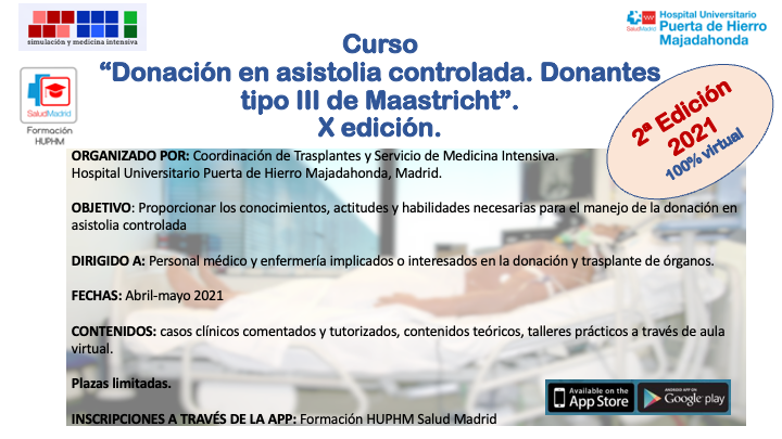 SyM_Intensiva's tweet photo. Abierta la solicitud de inscripción a la X Edición del Curso de Donación en Asistolia Controlada (tipo III de Maastricht). 100% online. ¡Solicita tu inscripción! https://t.co/bjVBeOvzVX https://t.co/YOwSzLfMiq