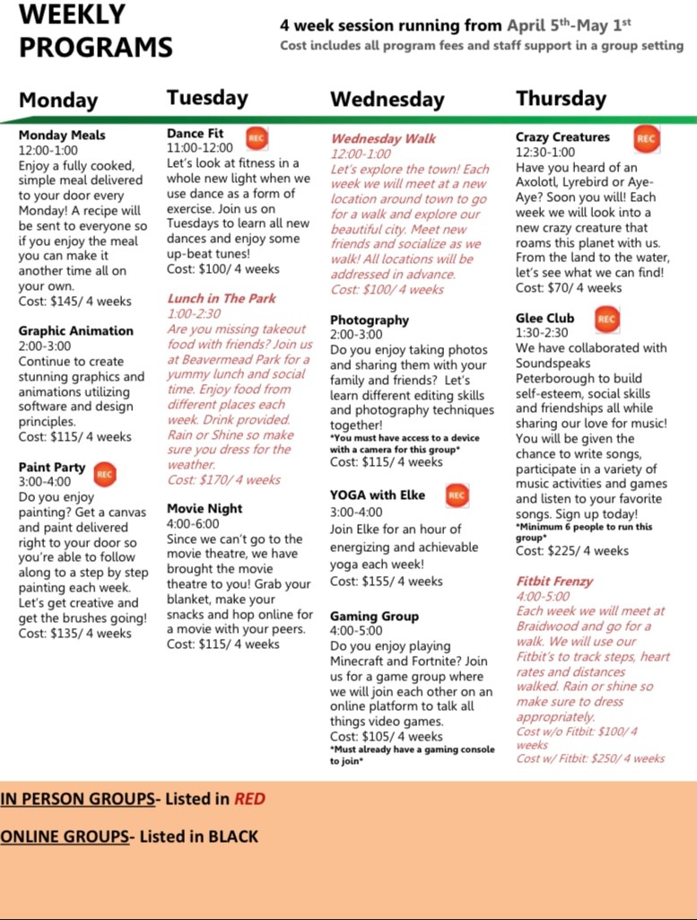 AlternativesCPS's tweet image. It’s here! Our April 2021 DROP session is now released. This 4 week session has a mix of online and in person groups! We are utilizing this lovely spring weather and starting to get back outdoors. Have a look over the flyer and contact Jessica - Sign up deadline in April 5th