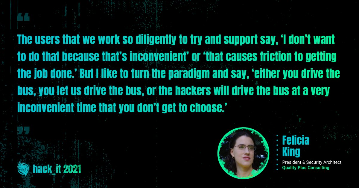 HuntressLabs's tweet photo. We’re swapping horror stories at #hack_it2021!
Here’s one from Felicia King: when a client thought convenience was more important than cybersecurity, she had to hit them with a hard truth. https://t.co/aN2NHk8gwI