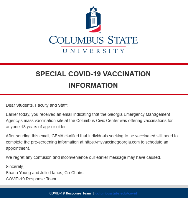 CORRECTION: Vaccines are not available for walk-ins today. We apologize for the confusion.