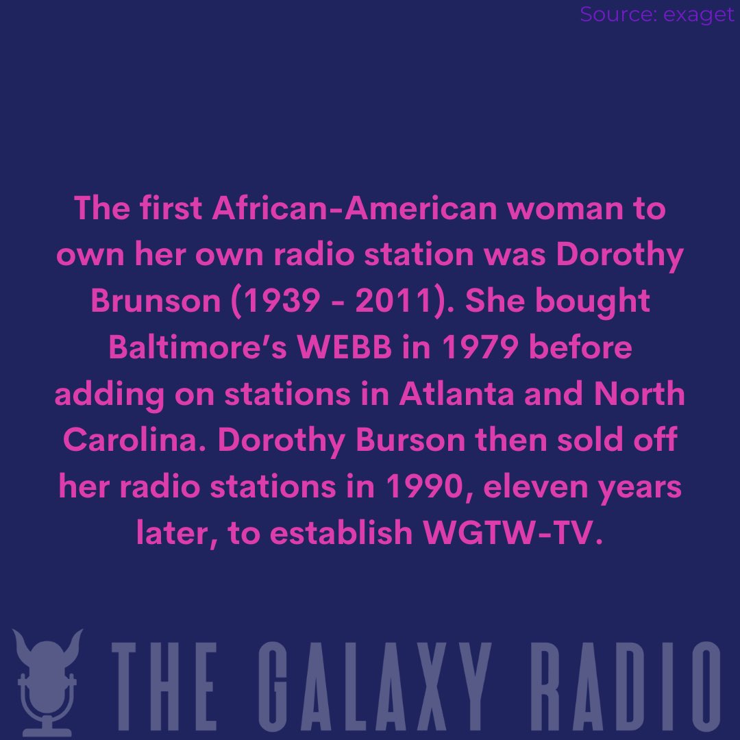 TheGalaxyRadio's tweet photo. Today we celebrate Dorothy Brunson from WEBB for #WomensHistoryMonth #womeninradio https://t.co/DuTsjdZIFF