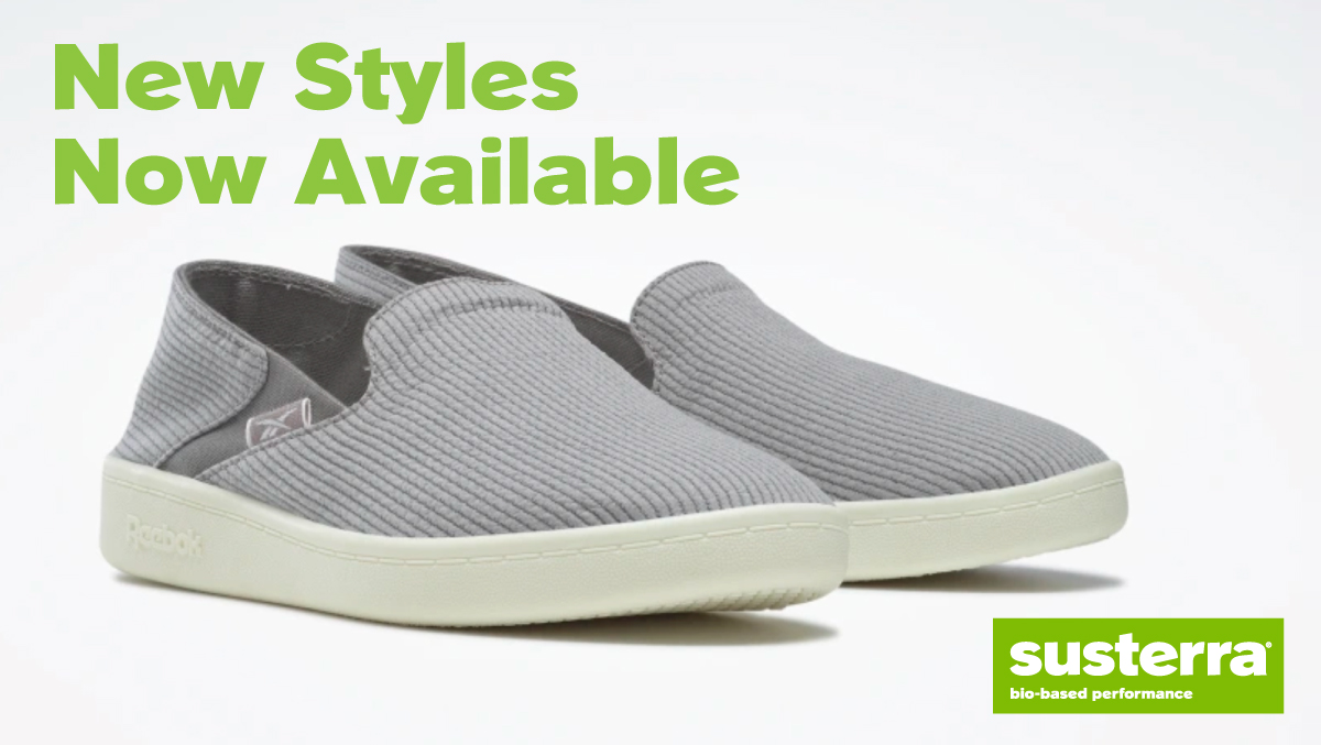 SusterraPDO's tweet photo. Reebok Cotton + Corn, the plant-based shoe, is now available as a slip-on. The soft cotton upper has a corduroy look and a canvas lining. The durable and comfortable sole is made of plant-based TPU from Susterra® propanediol. See both colors > https://t.co/pDkk271z6u https://t.co/8rkUxcV5Zs