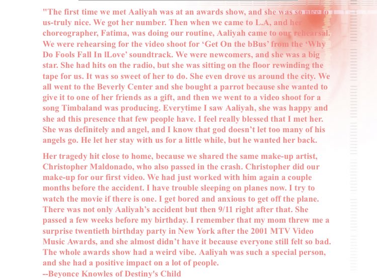 Beyoncé,Halle Berry ,and Brandy share their memories of Aaliyah