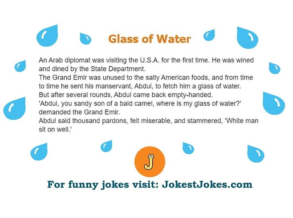 JokestJ's tweet photo. 💦 Yesterday was the World Water Day! Keep our waters clean, and don't waste it! 💧 Click on https://t.co/Cusr6c098h and splash into the FUN!

#joke #humor #fun #funny #jokes #lol #laughter #WorldWaterDay  #InternationalWaterDay #waterday #waterdrop https://t.co/RXHRDTQakD