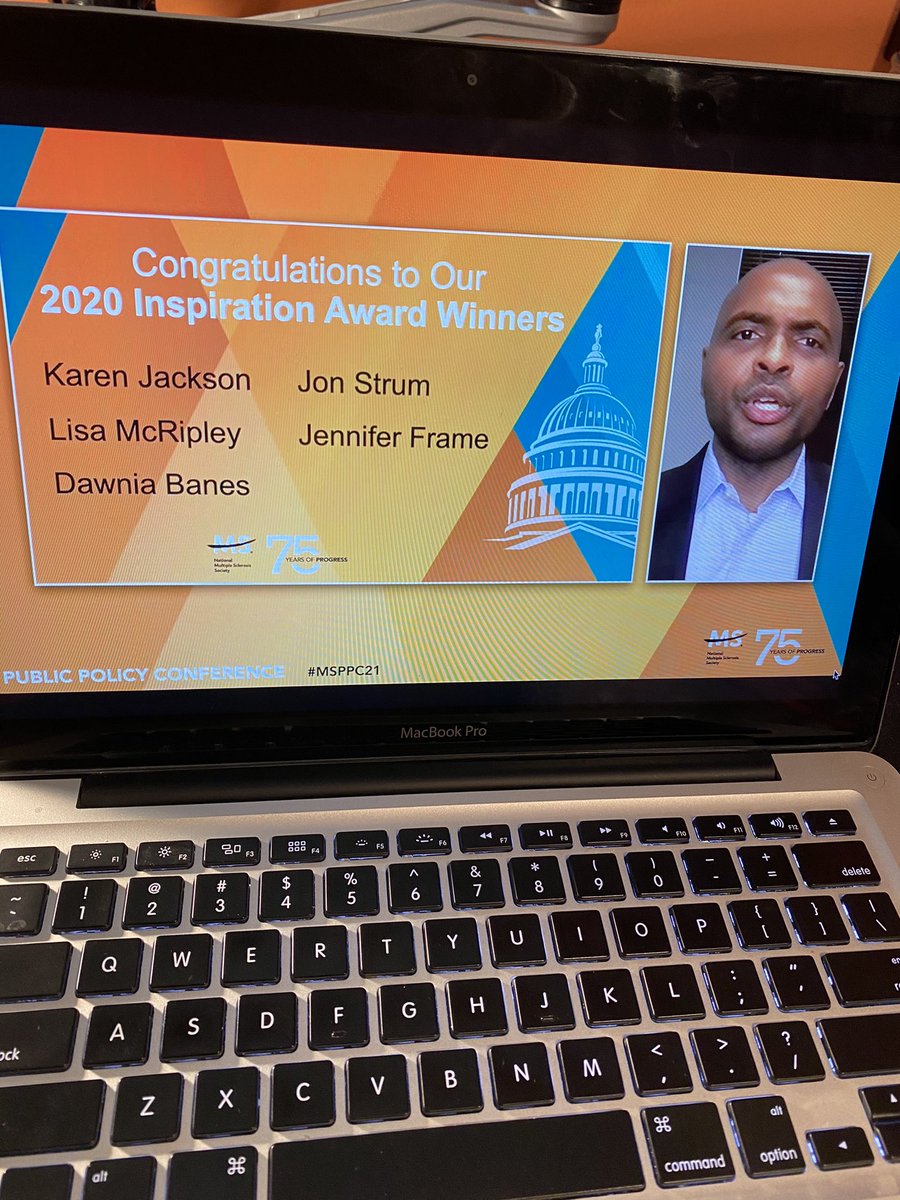 DanJenDig's tweet photo. We’re so proud of our friends Lisa McRipley and Jon Strum of RealTalk MS and their recognition by Marques D Jones as 2020 Inspiration Award winners! So awesome to have you all honored during the NMSS virtual Public Policy Conference. #MSPPC21 #MSactivist https://t.co/GQPnY0iRnw