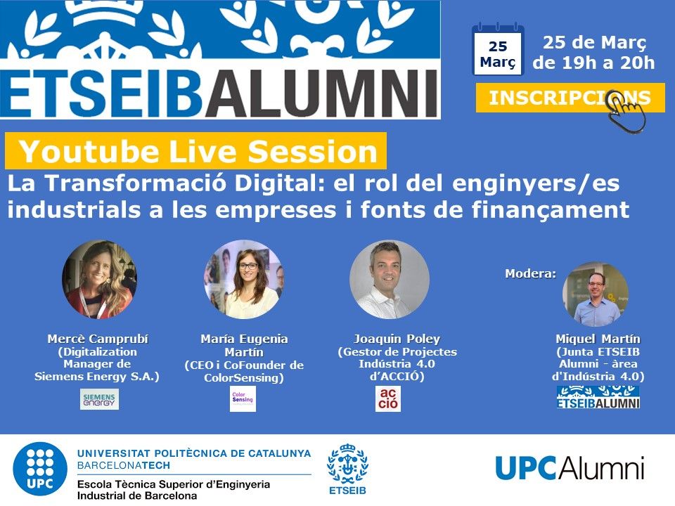 Todo preparado para la jornada de Transformación Digital del <a href="/ETSEIBAlumni/">ETSEIBAlumni</a> el próximo jueves 25 a las 19h. Hablaremos de tecnología, financiación y talento con @SiemensEnergyME, <a href="/ColorSensing/">ColorSensing</a> y <a href="/accio_cat/">ACCIÓ</a>.

Inscripciones: forms.gle/XuvtAuebyNoWwh…
