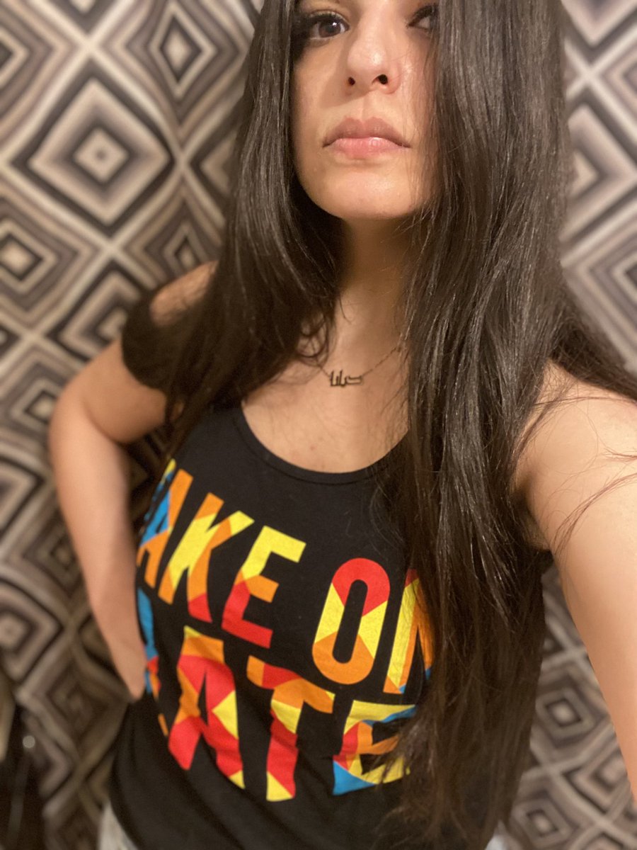 heyadiana's tweet photo. Happened to be wearing a top that I helped design 7 years ago for a campaign to take on Islamaphobia and anti-Arab bigotry. Sigh. #TakeOnHate more relevant than ever huh. @lsarsour 😒 https://t.co/WDEcY42clk