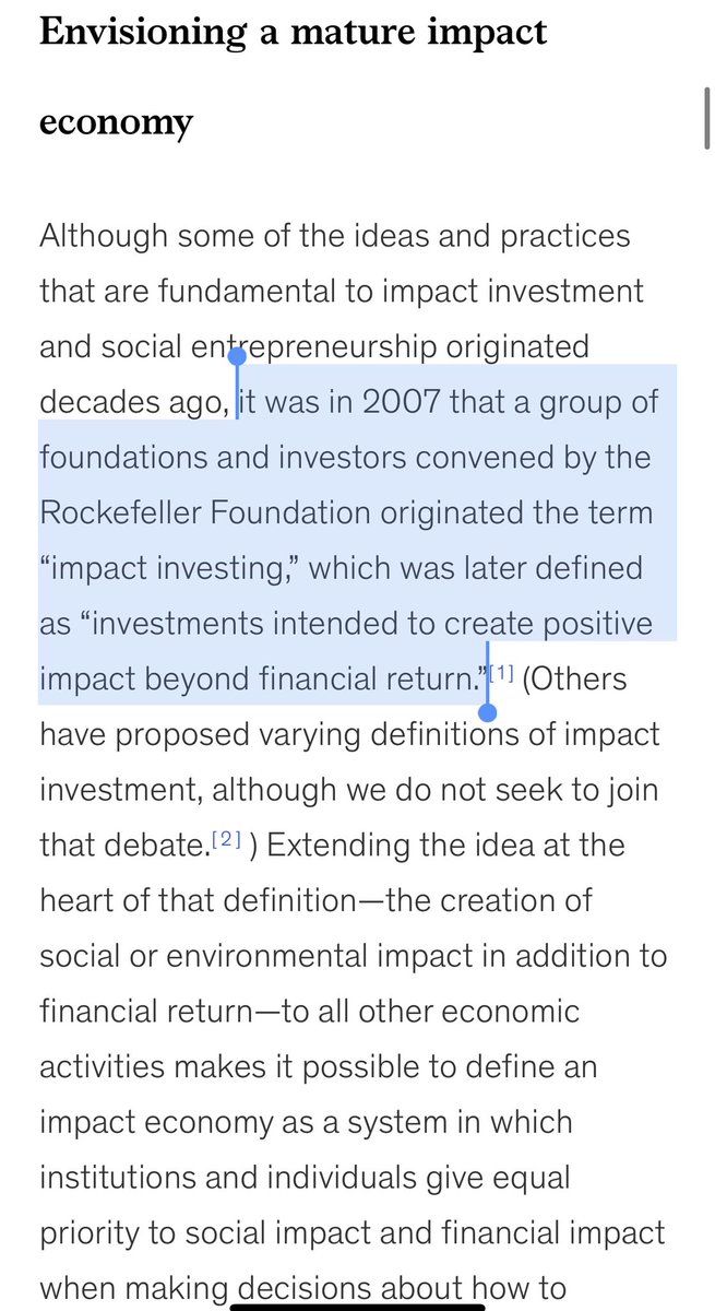 The “Impact Economy” was coined in 2007 by the Rockefeller Foundation.   https://www.mckinsey.com/industries/private-equity-and-principal-investors/our-insights/catalyzing-the-growth-of-the-impact-economy