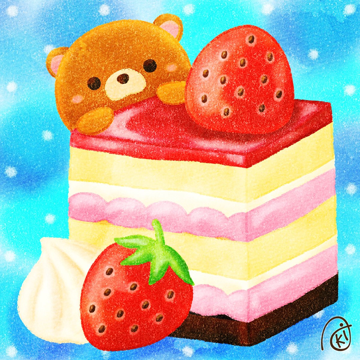 Aki いちごクリームケーキ イラスト お絵描き クマ いちごクリーム ケーキ Aki いちごクリームケーキ イラスト お絵描き クマ いちごクリーム ケーキ