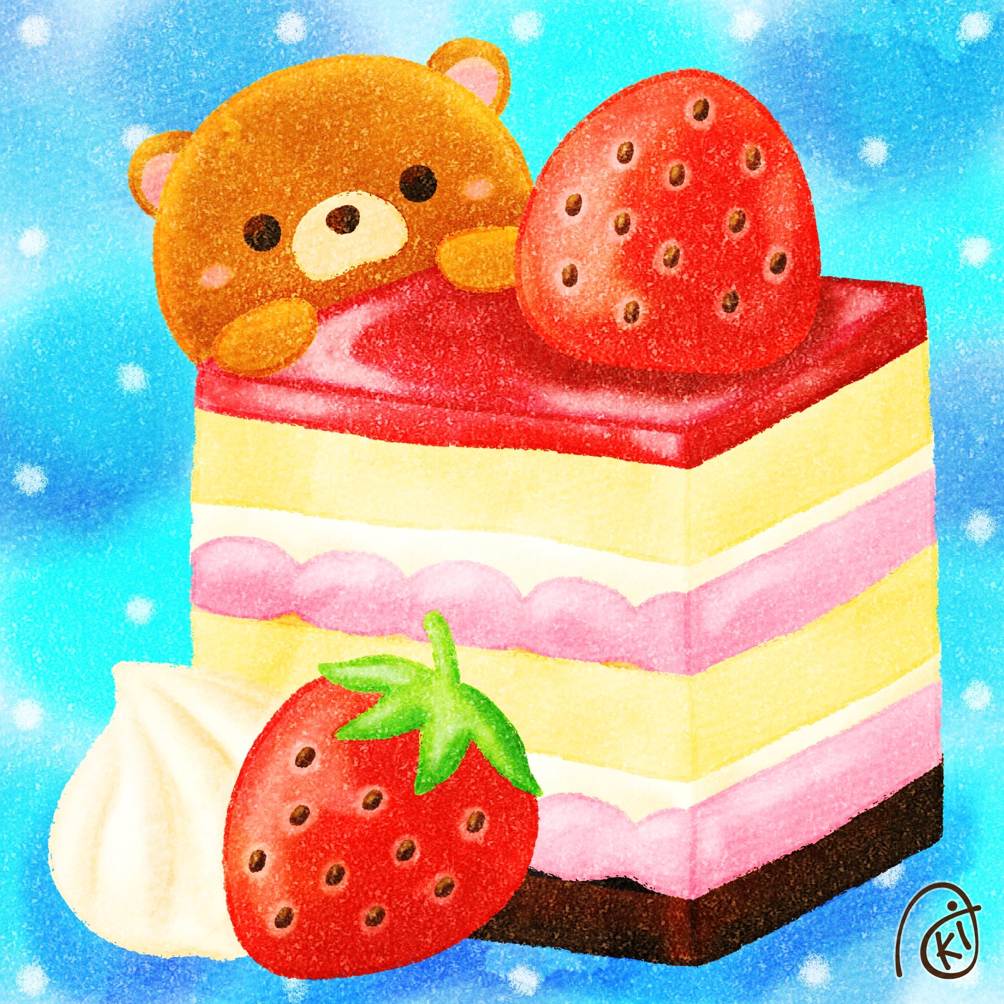 Aki いちごクリームケーキ イラスト お絵描き クマ いちごクリーム ケーキ T Co Avtm7ebw1e Twitter