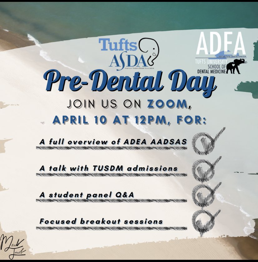 ECBioClub's tweet photo. Check out Tufts Pre-Dental day on April 10 from 12:00 PM - 4:30 PM over zoom! Register for the event here: https://t.co/t0foCV513b https://t.co/Gme2UsxIUV
