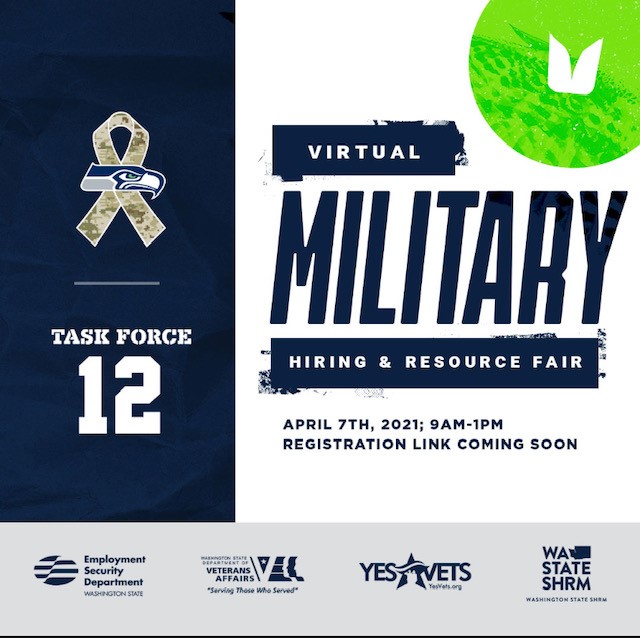 WDVA's tweet photo. 2021 @Seahawks Virtual Military Hiring & Resource Fair
April 7th, 9am - 1 pm
The Seahawks and #TaskForce12 have teamed up with the @WDVA, @YesVets and @ESDwaWorks to host a virtual Military Hiring and Resource Fair.
Register Now:
https://t.co/YTlFOHZVJQ https://t.co/NEIIF4Ym7K
