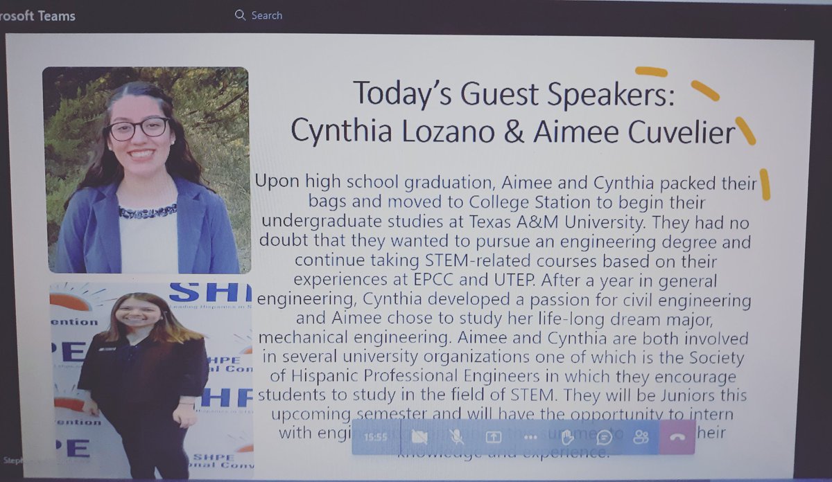 mechsscientist's tweet photo. This afternoon @missionechs SNHS students heard an awesome presentation from MECHS alumni, Cynthia Lozano and Aimee Cuvelier, concerning opportunities in STEM.
#TeamSISD #BeExtraordinary #FirstandBest #PhoenixFamily @snhsmechs https://t.co/j8LNlPkdAi