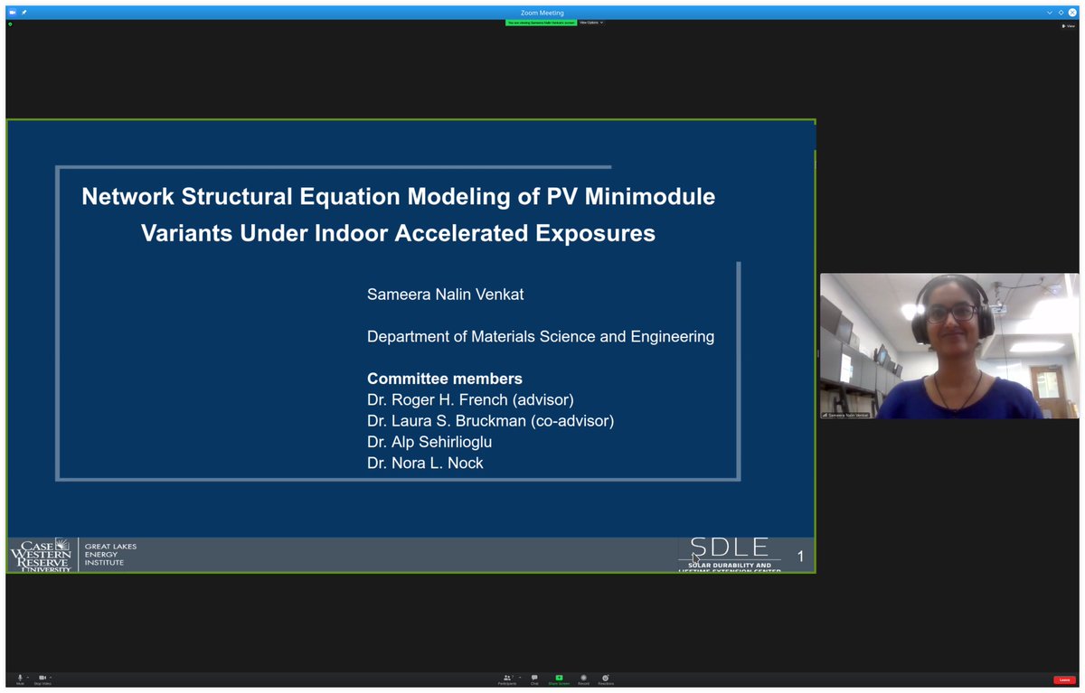 frenchrh's tweet image. Congrats to @sameeranv on successful MS thesis entitled "Network Structural Equation Modeling of PV Minimodule Variants Under Indoor Accelerated Exposures". Next her PhD research @eeregov SETO Towards50 yr PV! 

@SDLE_ResCntr @bruckman_laura @ECGCWRU @Materials_CWRU