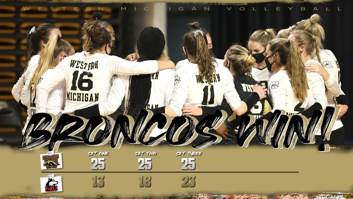WMUVolleyball's tweet photo. Got the brooms out once again! 🧹🧹 𝗕𝗥𝗢𝗡𝗖𝗢𝗦 𝗪𝗜𝗡!
#WeWillReign https://t.co/gfiJ5y1883
