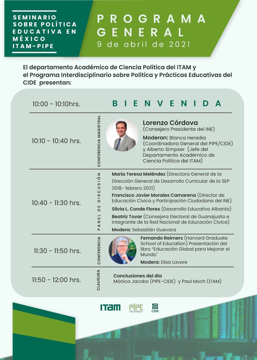 p_moch's tweet photo. Con elecciones en puerta y la democracia en tela de juicio en muchos lugares del mundo, les invitamos al re-lanzamiento del Seminario de #PolíticaEducativa “Educación para la Democracia. 

Organiza el @ITAM_mx y @CIDE_MX este viernes 9 de abril:

https://t.co/4cflOyza0Q https://t.co/12nwMbmJkI