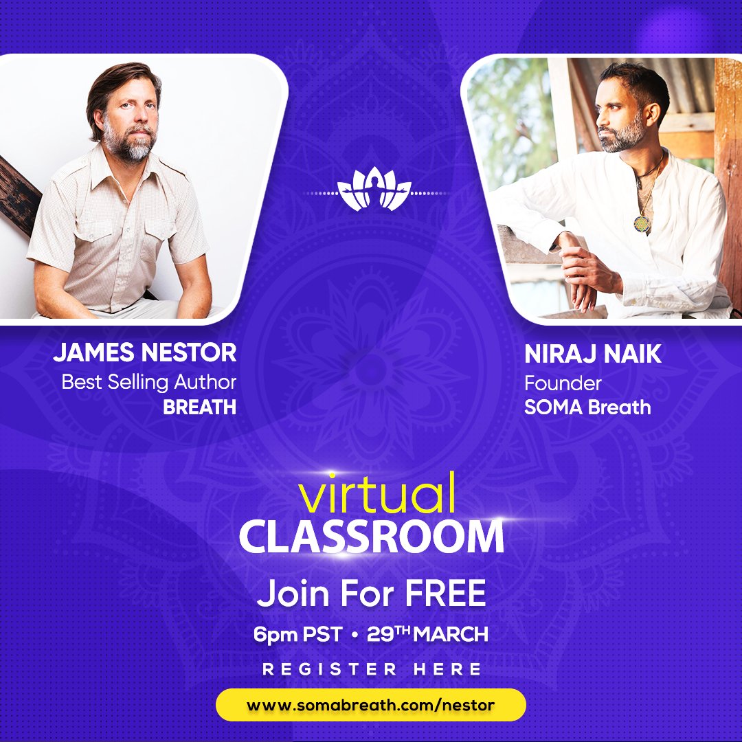 Not an interview... a conversation. During which Niraj will lead a breathing session with none other than...WIM HOF! It's all free. 

Thurs, March 29 @ 6pm PT somabreath.com/nestor