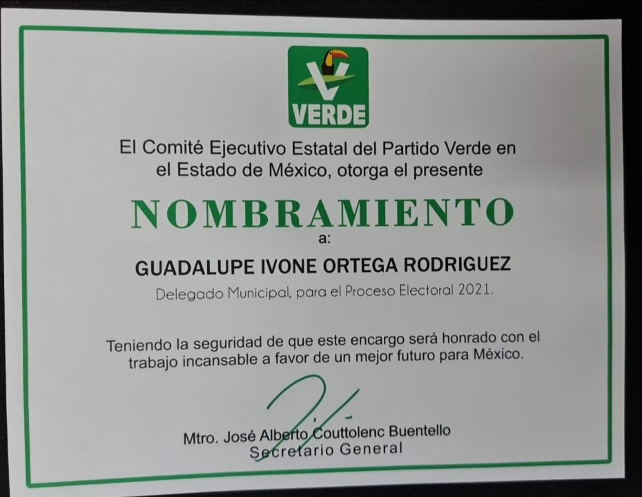 IvoneOrtega_'s tweet photo. El día de hoy recibí mi nombramiento como Coordinadora Municipal del Partido Verde Estado de México para el Proceso Electoral 2021. Muchas gracias por la confianza.

#PorUnFuturoJuntos
#CapulhuacVerde ✌️💚 https://t.co/8U90FvCGZP
