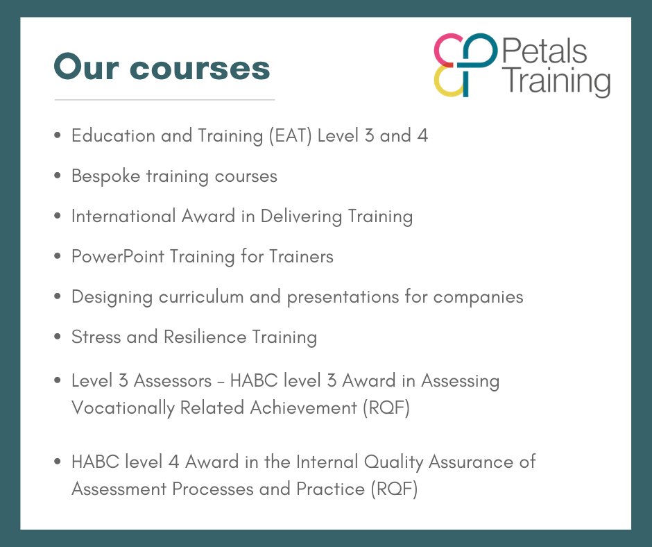 petalstraining_'s tweet image. Lost your job or just looking to upskill? 

Learn more about our courses best suited to your needs by taking a peek at our courses page: petalstraining.net/courses/

#Wales #TrainerTraining