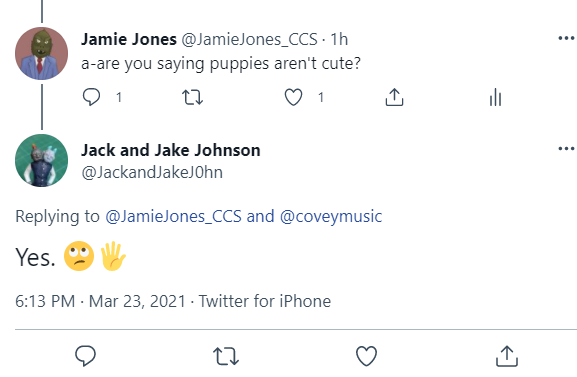 JamieJones_CCS's tweet photo. ... I don't even need to do a smear campaign... @JackandJakeJ0hn don't think puppies are cute... you know that @HarrisHaggarty, @FenceFerguson, and I are all team puppies, right? 🥺 https://t.co/55h0zLWlLB