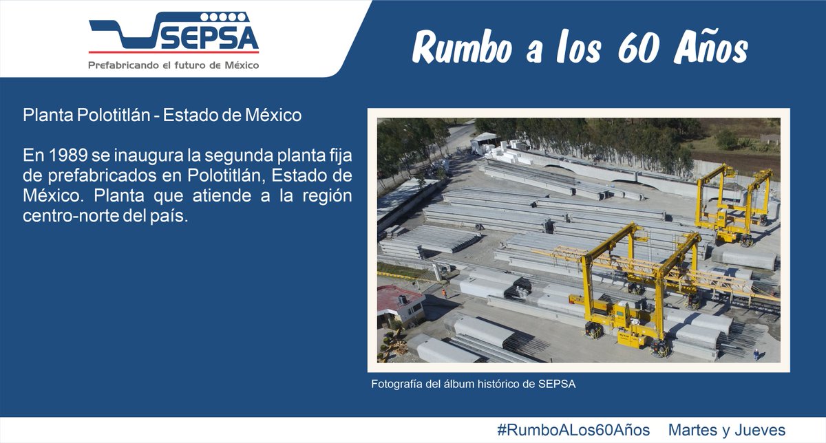 Planta Polotitlán - Estado de México

En 1989 se inaugura la segunda planta fija de prefabricados en Polotitlán, Estado de México. Planta que atiende a la región centro-norte del país.
 #RumboALos60Años 🏅
#PrefabricandoElFuturoDeMéxico🤝