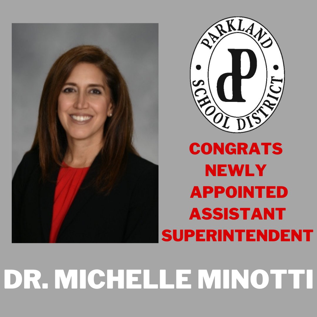 Congratulations are extended to @MinottiZ3 for being appointed Assistant Superintendent this evening during the Parkland School Board Meeting.