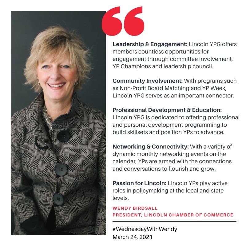LincolnChamber's tweet photo. @LincolnYPG provides exceptional programming and events to unite, empower and engage the demographic that comprises nearly 35% of Lincoln employees. Why is involvement in Lincolnβs YP group so important for the YPs within your organization? Let us explain. #WednesdayWithWendy https://t.co/5jqrLYQSC5