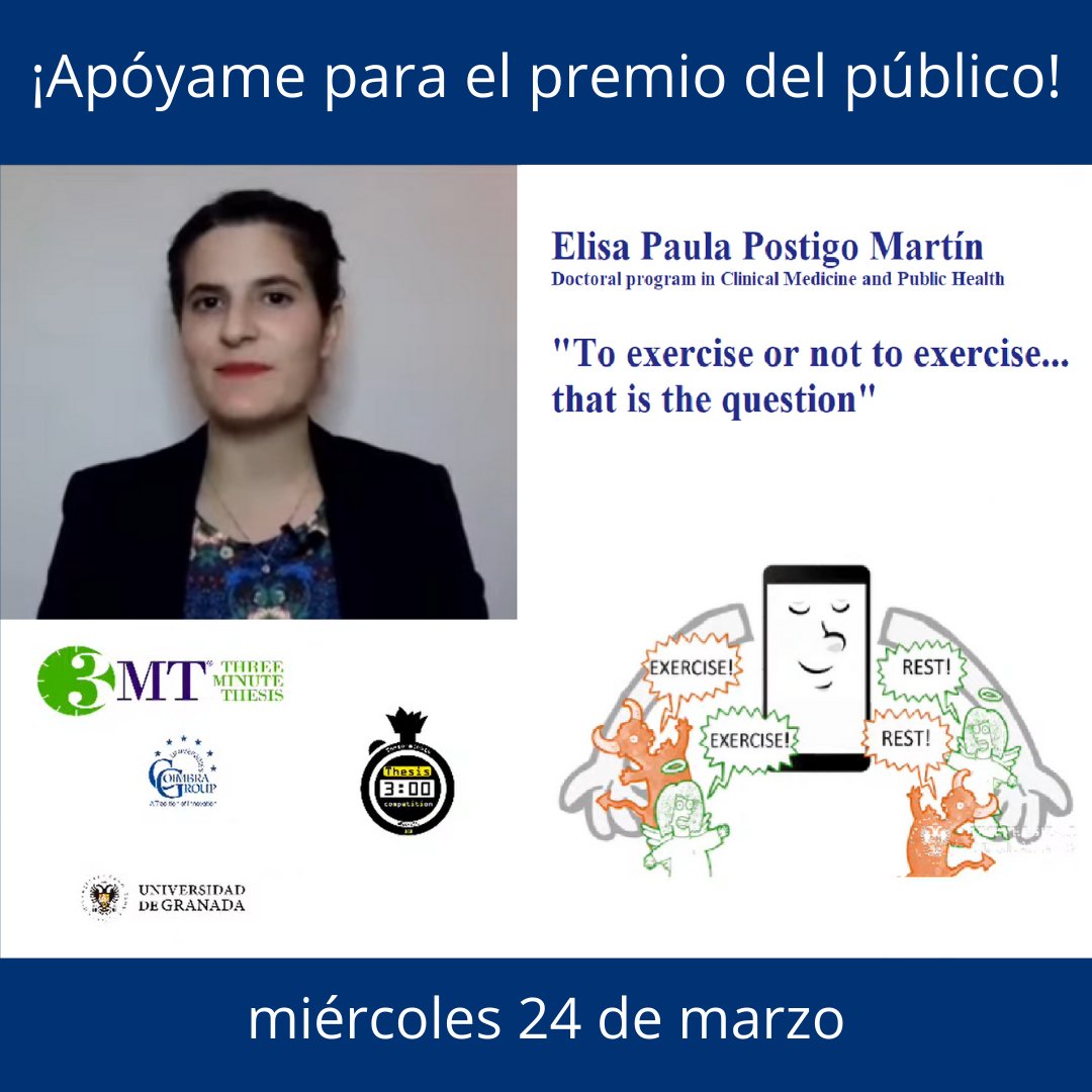 cuidateugr's tweet photo. Mañana a las 17.00 horas un miembro de @cuidateugr  , Paula Postigo Martín, se presenta como finalista al concurso de "3-Min thesis". Míralo en Youtube https://t.co/HhT3FeFDTf
 Facebook  https://t.co/r5NB7jWm0m https://t.co/97WYby7ZmQ