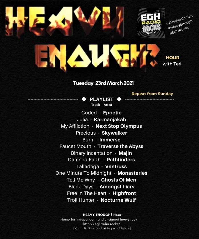 MusicMattersTee's tweet photo. TODAY 9pm UKtime
#TuneIn to @EGHRocks #radio #ListenHere
⇒https://t.co/aQGYmXchiz

#HeavyEnough?Hour play awesome new music from -
#Majin @MonasteriesUK @Ventruss_ @GhostsofMen @amongstliars @HIGHFRONT1 @nocturnewulf +more
#NewMusicAlert #EGHRocks
Info: https://t.co/44EeW6e7gP https://t.co/jAdl7H9m4H