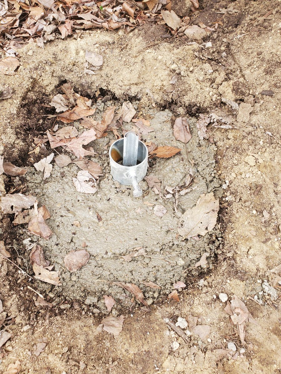 W8Lrj's tweet photo. Lots of progress in the nice weather! Got the cement poured and installed the base in it yesterday. Today we got the mast secured in the base and the wall brackets. Next just attach the antennas and extend the mast to 40 feet! https://t.co/bAQw0JZOzi