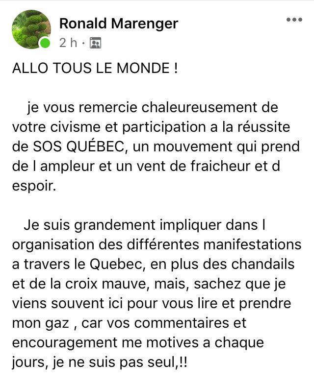 quebec_sos's tweet photo. Message de Ronald 😊 https://t.co/4iF4ayBUbK
