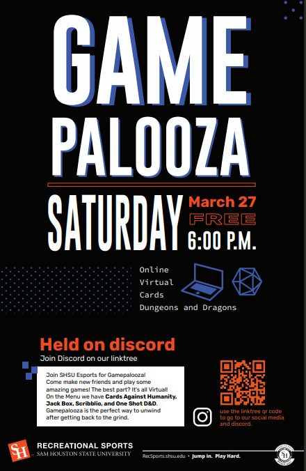 Come make new friends and play some amazing games! The best part? It's all Virtual! On the Menu, we have Cards Against Humanity, Jack Box, Scribblio, and One Shot D&amp;D. Gamepalooza is the perfect way to unwind after getting back to the grind.