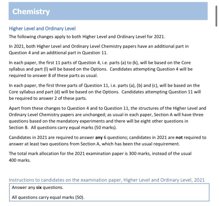 Changes to LC Biology and Chemistry exams below.

Changes make the exams incredibly fair in terms of time allowed, choice and number of questions to be completed. 

examinations.ie/misc-doc/EN-EX…

#leavingcert #edchatie