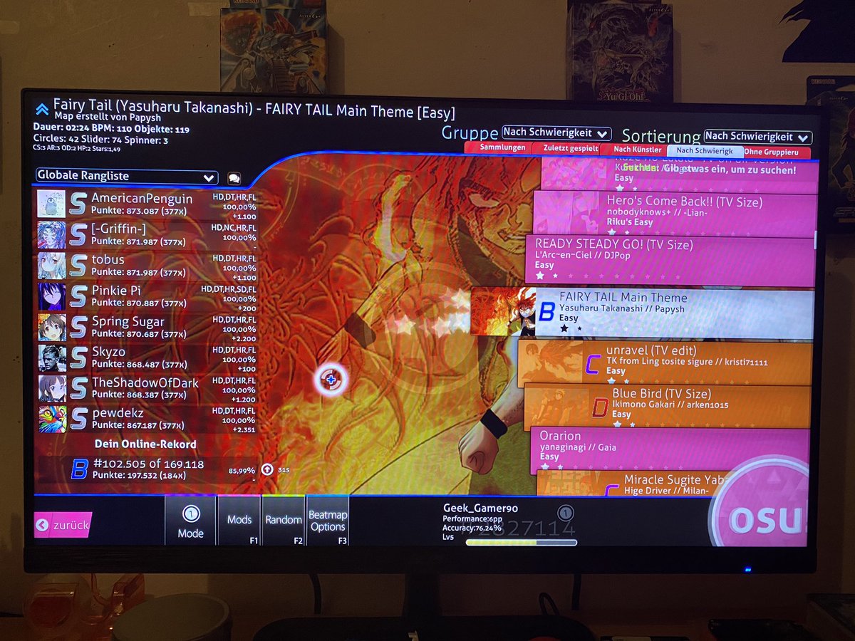 GeekGamer90's tweet photo. Endlich endlich das B geschafft ♥️♥️♥️♥️
@itsmahluna danke dir das du mir osu! in dein Stream gezeigt hast ☺️☺️♥️♥️ ich suchte es jede Minute die ich kann. 
#osu! #FairyTail #music #NoteB https://t.co/2bP4y1YSDS