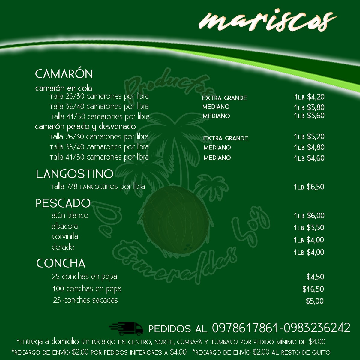 tornuel's tweet photo. Este fin de semana, sábado 27 y domingo 28 de Marzo, estaremos en Quito. Tendremos CORVICHE DE PESCADO,  COCADAS 🥥, CHIFLES.
En mariscos ATÚN BLANCO, ALBACORA, DORADO, 🐟y nuestro fabuloso CAMARÓN DE EXPORTACIÓN 🦐 
#Quito #Esmeraldas #StayHome #QuédateEnCasa #mariscos #camarón https://t.co/9c70Pf5Fqu