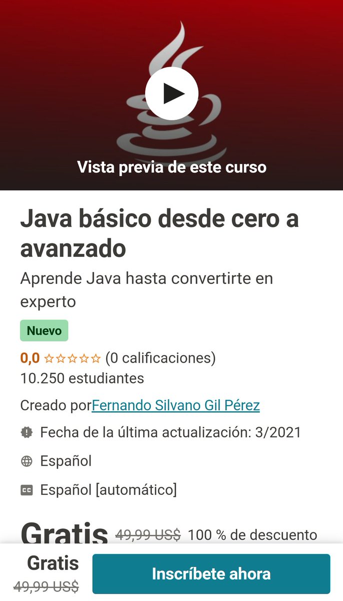 BondioDuko's tweet image. CURSOS: Cursos de hoy, den RT que estoy armando un hilo interesante de programación y necesito difusión.
JAVA BÁSICO DESDE 0:
udemy.com/course/java-ba…