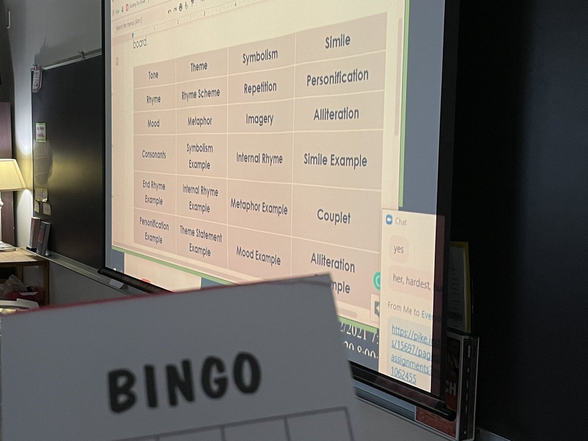HooferGeniusHr's tweet photo. Still here. Still keeping my head above water. Tried something new today โ review for poetry test using bingo. It was a success. #ShareThePositive https://t.co/1N3e0KccpL